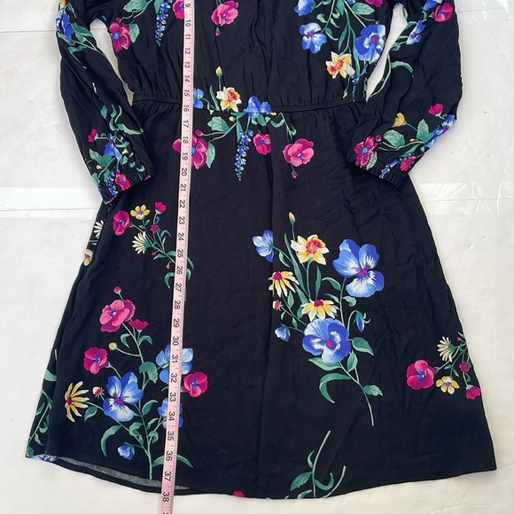 Old Navy Pink and Blue Floral Long Sleeve Black Dress with Ruffled Collar Small - Picture 12 of 12